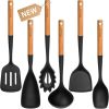 Large Silicone Kitchen Utensils Set, 6 PCS Nonstick Cooking Utensils Set with Wooden Handle