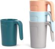 Reusable Plastic Cups (12 oz) - Set of 4 | Unbreakable Plastic Coffee Mugs with Handles | Dishwasher and Microwave Safe | BPA Free & Eco-Friendly | Id