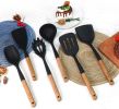 Large Silicone Kitchen Utensils Set, 6 PCS Nonstick Cooking Utensils Set with Wooden Handle