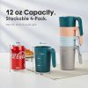 Reusable Plastic Cups (12 oz) - Set of 4 | Unbreakable Plastic Coffee Mugs with Handles | Dishwasher and Microwave Safe | BPA Free & Eco-Friendly | Id