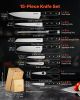 VEVOR Kitchen Knife Set with Block and Sharpener, 15 Piece High Carbon Stainless Steel Sharp Knife Set, Kitchen Cutlery with Ergonomic Handle